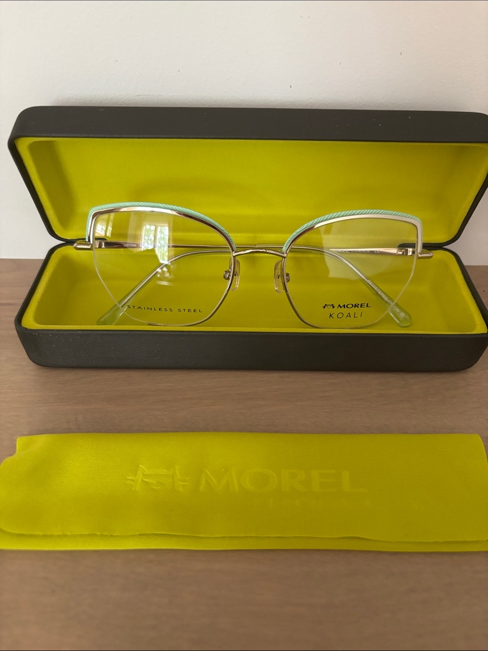 Morel Koali Silver Cateye Eyeglass Frames with Mint Green Accents